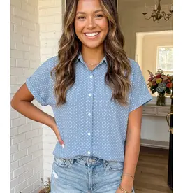 509 Broadway Polka Dot Cuffed Sleeve Top