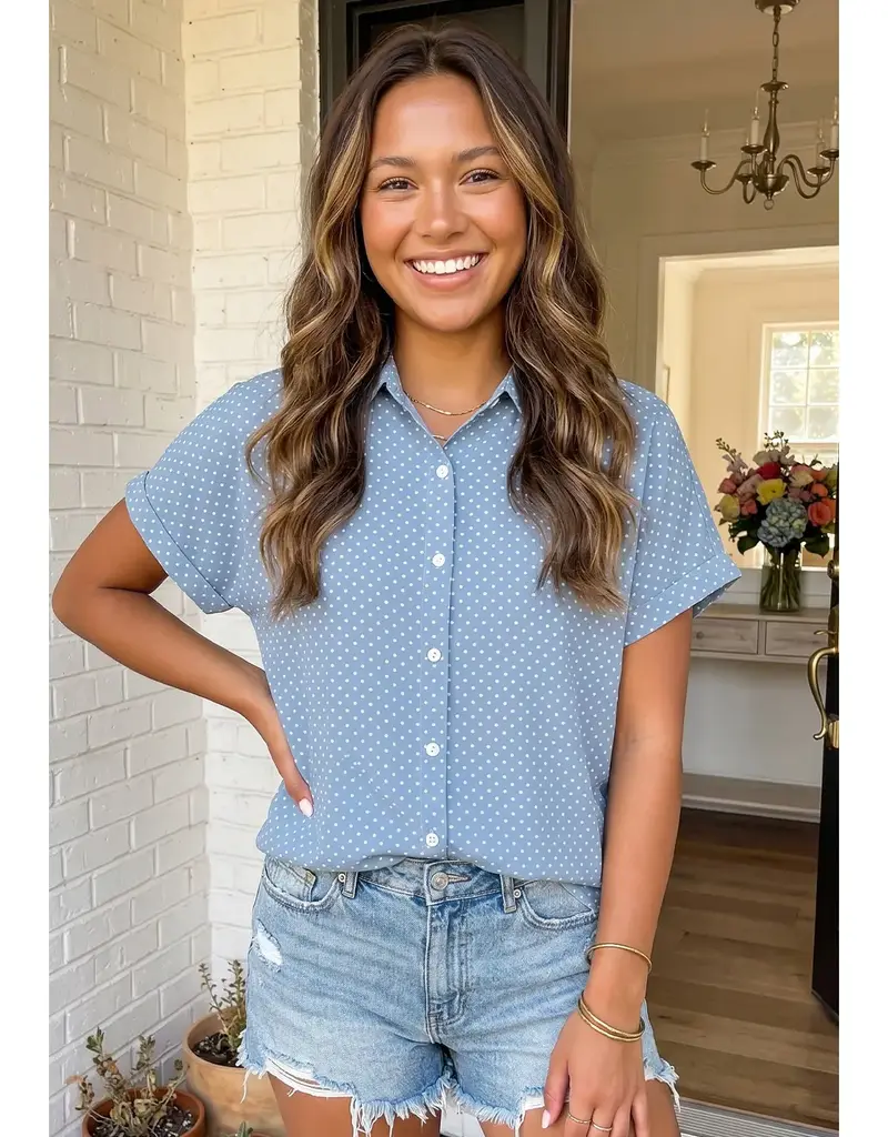 509 Broadway Polka Dot Cuffed Sleeve Top