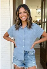 509 Broadway Polka Dot Cuffed Sleeve Top