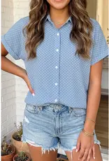509 Broadway Polka Dot Cuffed Sleeve Top