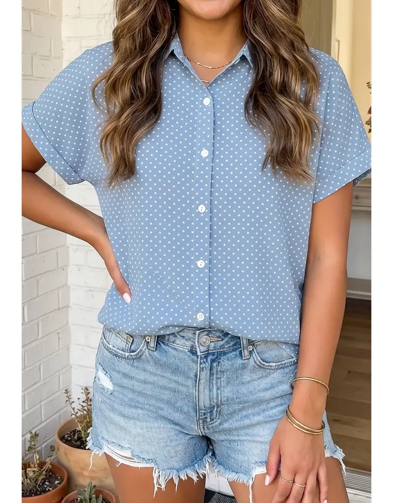 509 Broadway Polka Dot Cuffed Sleeve Top