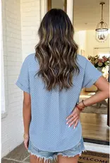 509 Broadway Polka Dot Cuffed Sleeve Top