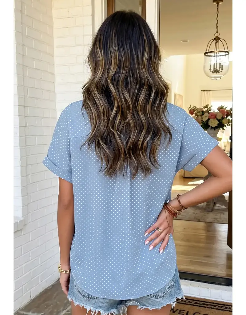 509 Broadway Polka Dot Cuffed Sleeve Top