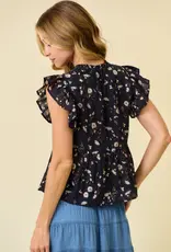 509 Broadway Floral Printed Ruffle Sleeve Top
