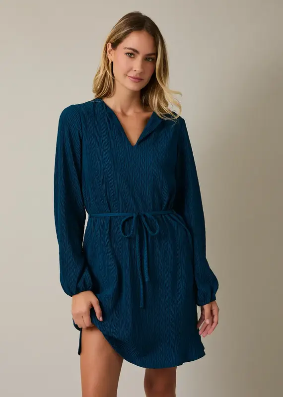 509 Broadway Notch Neck LS Waist Mini Dress