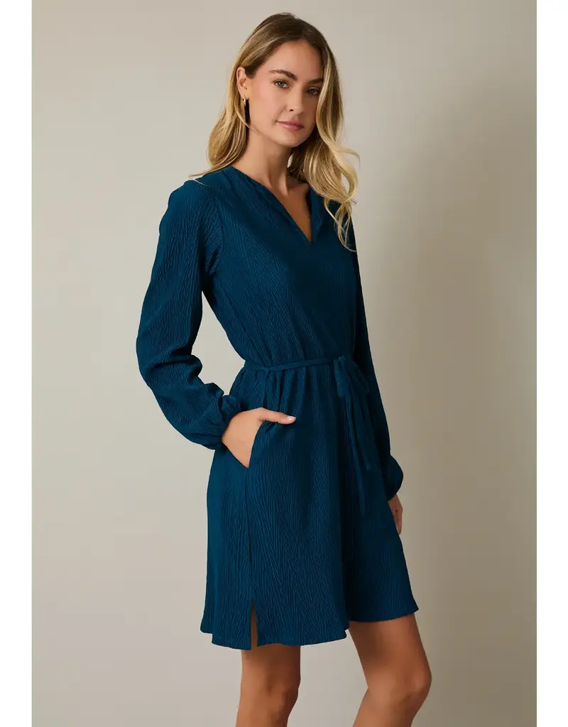 509 Broadway Notch Neck LS Waist Mini Dress