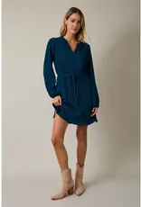 509 Broadway Notch Neck LS Waist Mini Dress