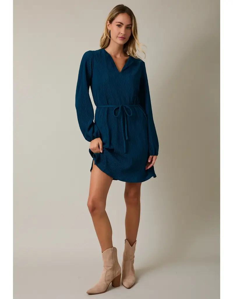 509 Broadway Notch Neck LS Waist Mini Dress