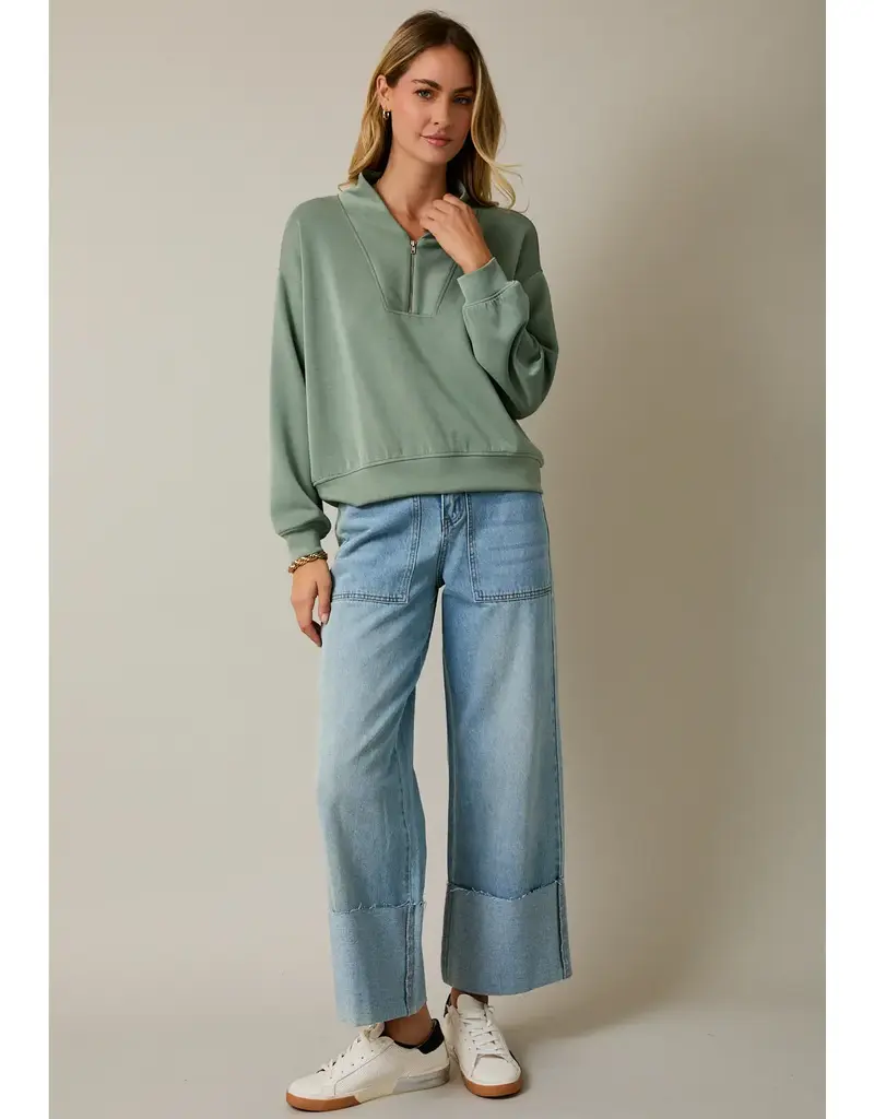 509 Broadway V-Neck LS Zip Up