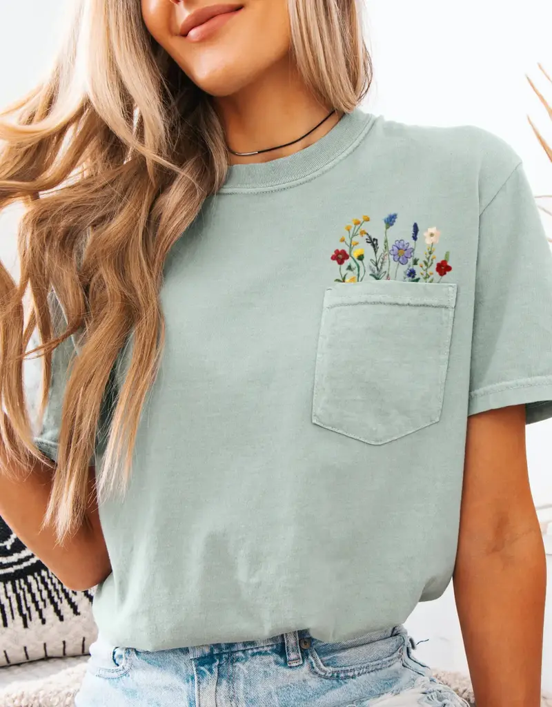 509 Broadway Wildflowers Faux Embroidered Tee