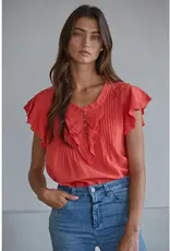 509 Broadway Woven Cotton V Neck SS Top