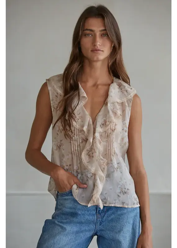 509 Broadway Floral Print Sleeveless Top