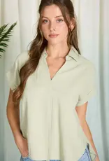 509 Broadway Collared Split Neck Linen Top