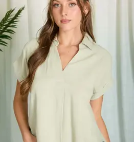 509 Broadway Collared Split Neck Linen Top