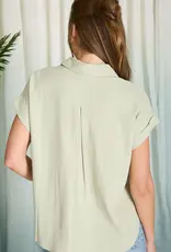 509 Broadway Collared Split Neck Linen Top
