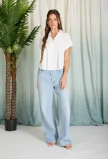 509 Broadway Collared Split Neck Linen Top
