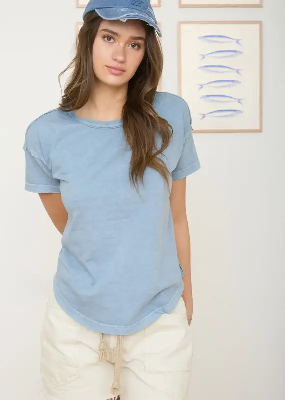 509 Broadway Round Neck Short Sleeve Knit Top