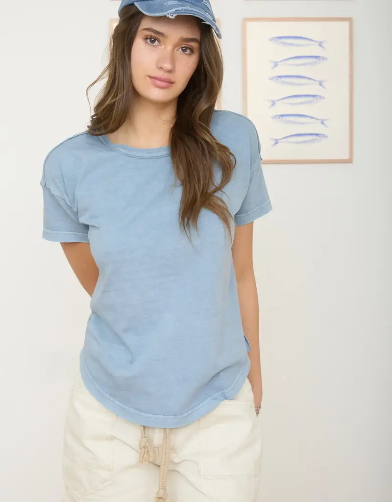 509 Broadway Round Neck Short Sleeve Knit Top