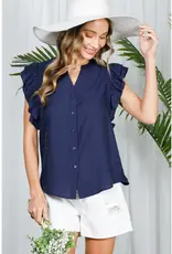 509 Broadway Split Neck Double Flutter Blouse