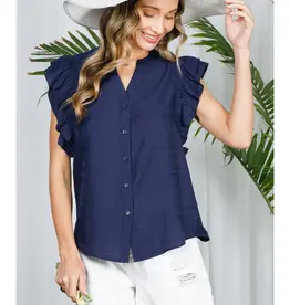 509 Broadway Split Neck Double Flutter Blouse