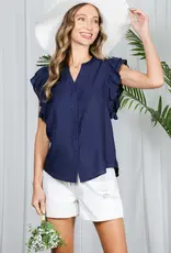 509 Broadway Split Neck Double Flutter Blouse