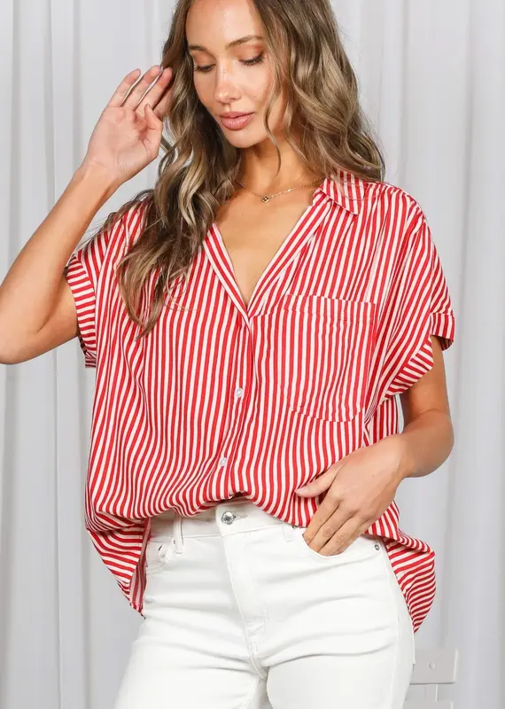 509 Broadway Collared Short Roll Up Sleeve Shirt