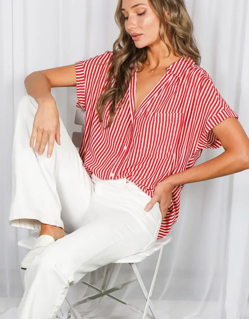 509 Broadway Collared Short Roll Up Sleeve Shirt