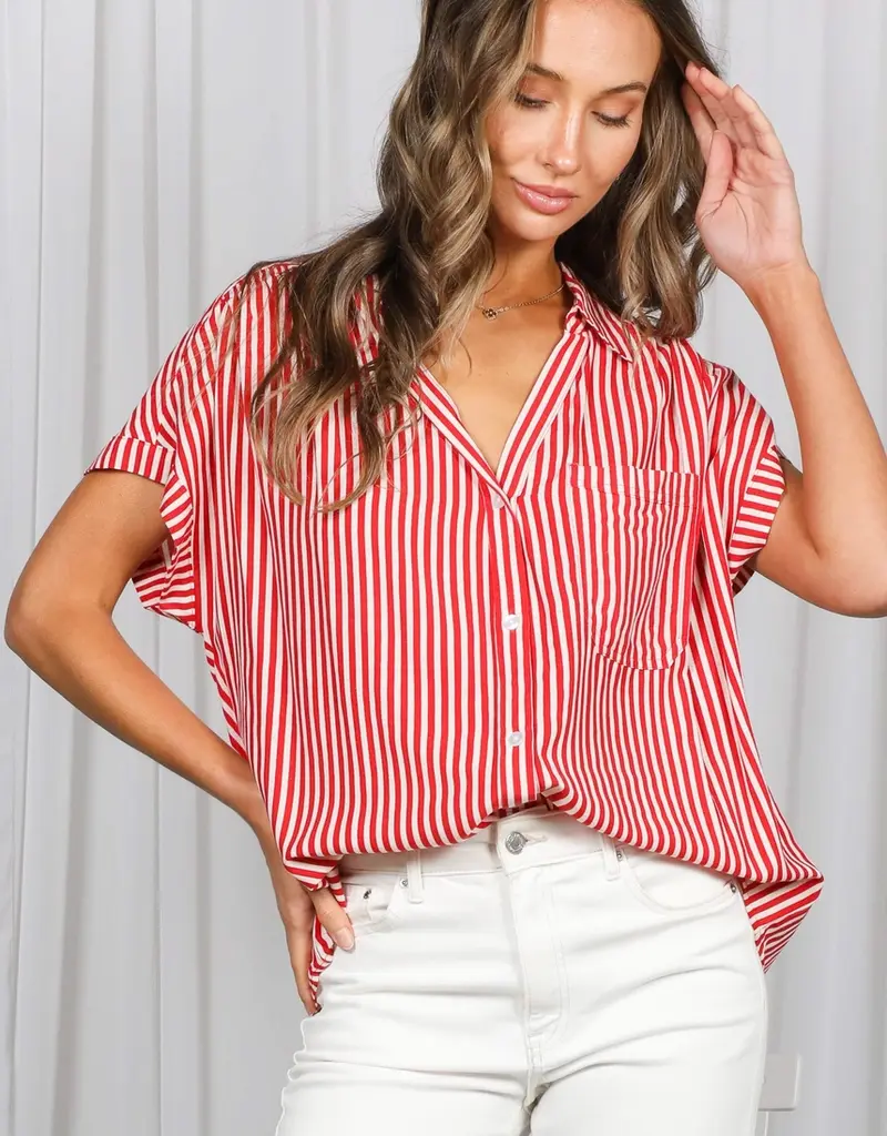 509 Broadway Collared Short Roll Up Sleeve Shirt
