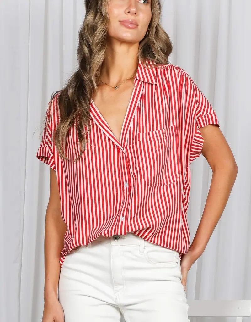 509 Broadway Collared Short Roll Up Sleeve Shirt