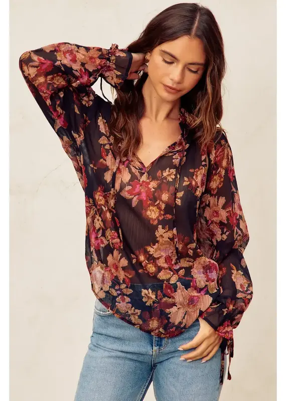 509 Broadway Deep Night Floral Top