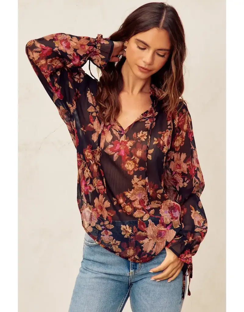 509 Broadway Deep Night Floral Top