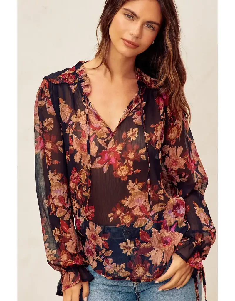 509 Broadway Deep Night Floral Top