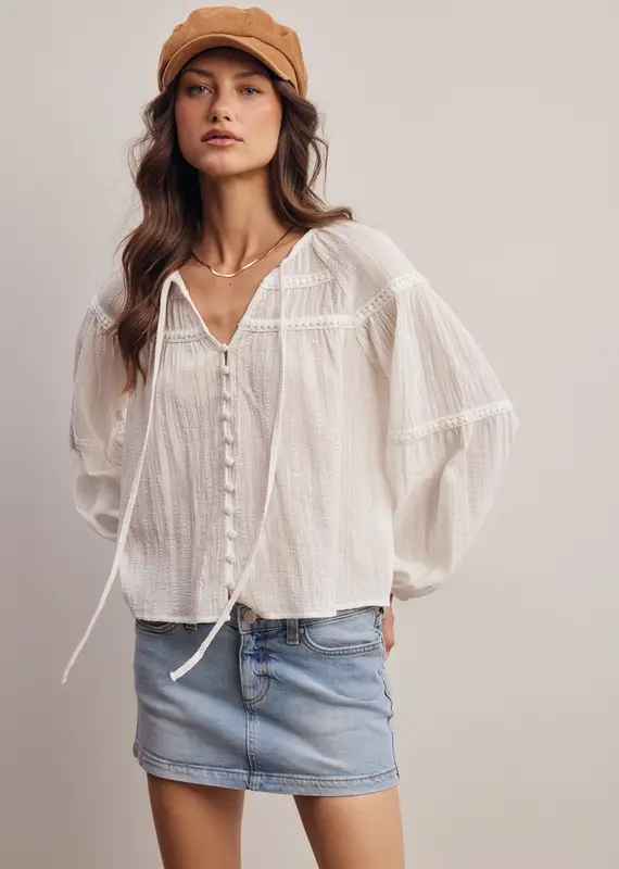 509 Broadway Embroidered Button Down LS Top