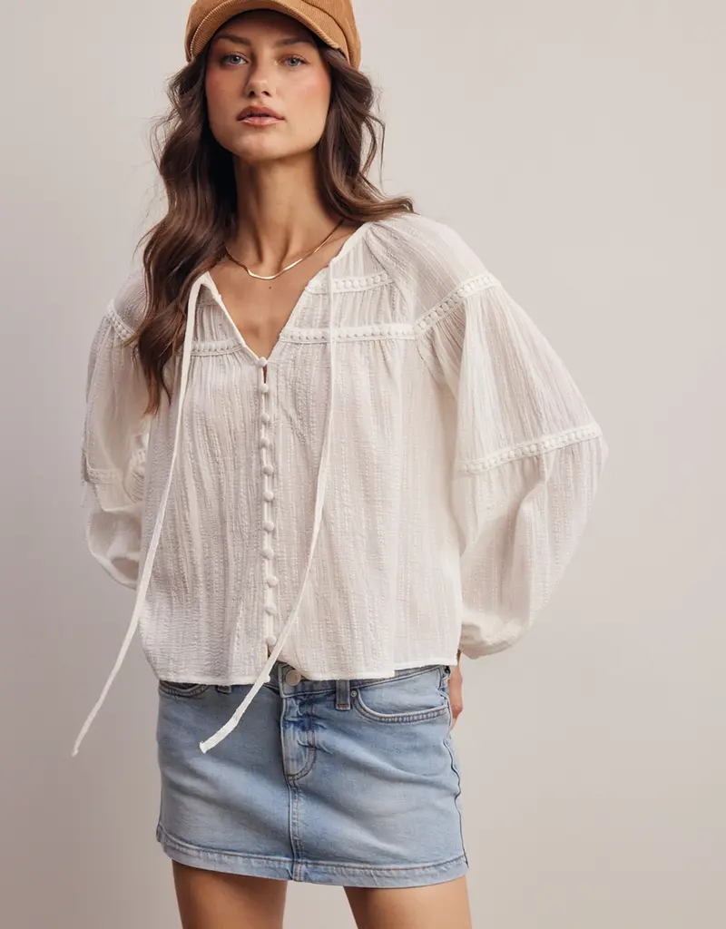 509 Broadway Embroidered Button Down LS Top