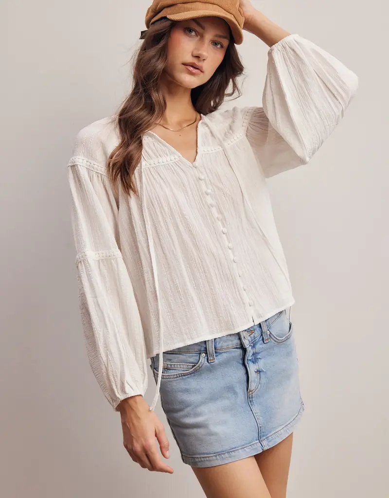 509 Broadway Embroidered Button Down LS Top