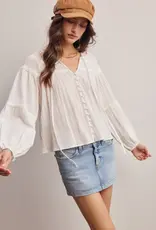 509 Broadway Embroidered Button Down LS Top