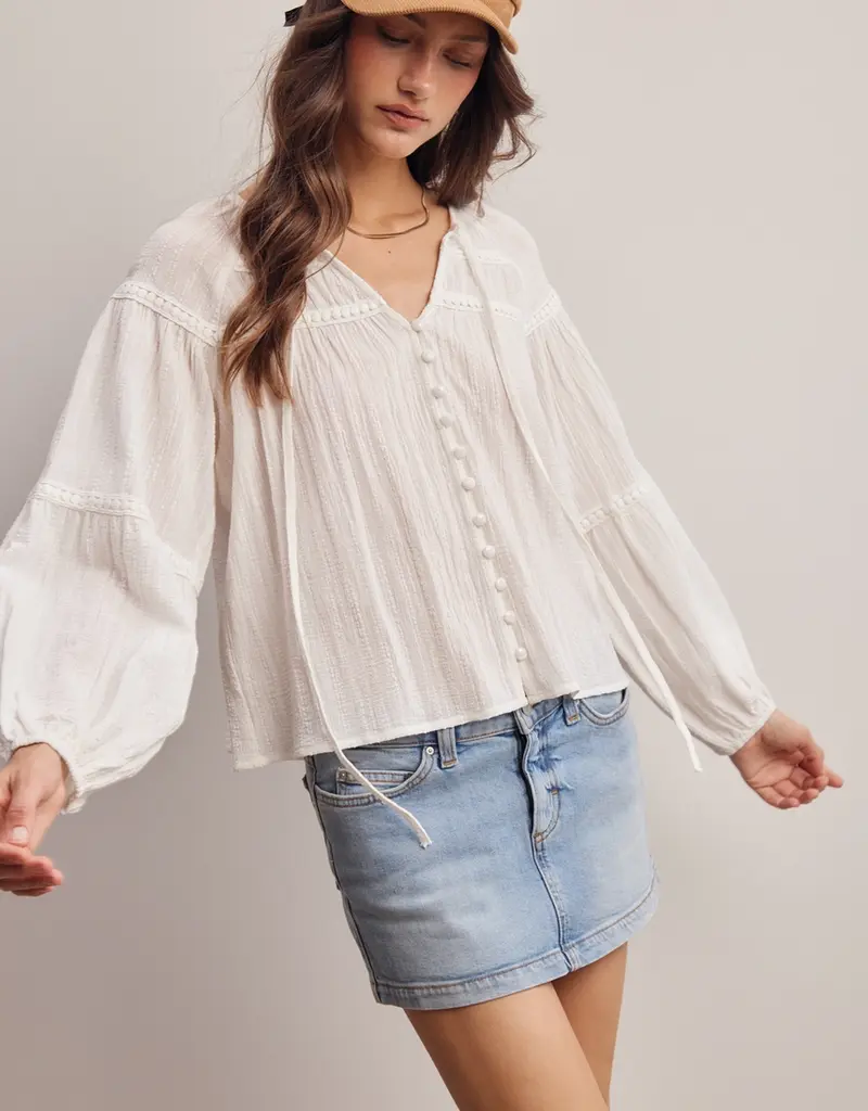 509 Broadway Embroidered Button Down LS Top