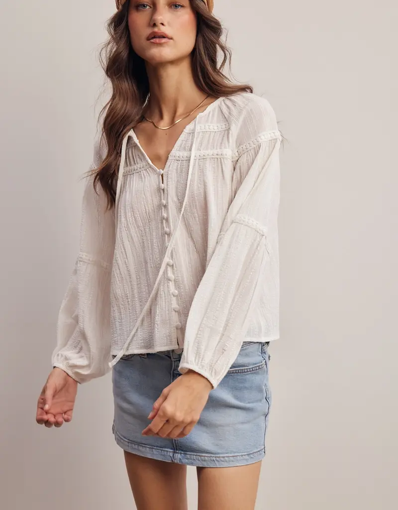 509 Broadway Embroidered Button Down LS Top