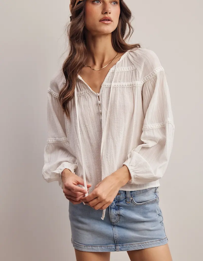 509 Broadway Embroidered Button Down LS Top