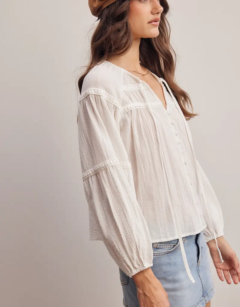 509 Broadway Embroidered Button Down LS Top