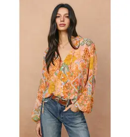 509 Broadway Paisley Balloon Shirring Blouse