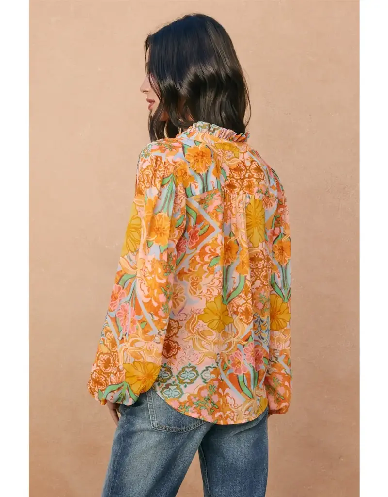 509 Broadway Paisley Balloon Shirring Blouse