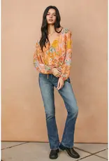 509 Broadway Paisley Balloon Shirring Blouse