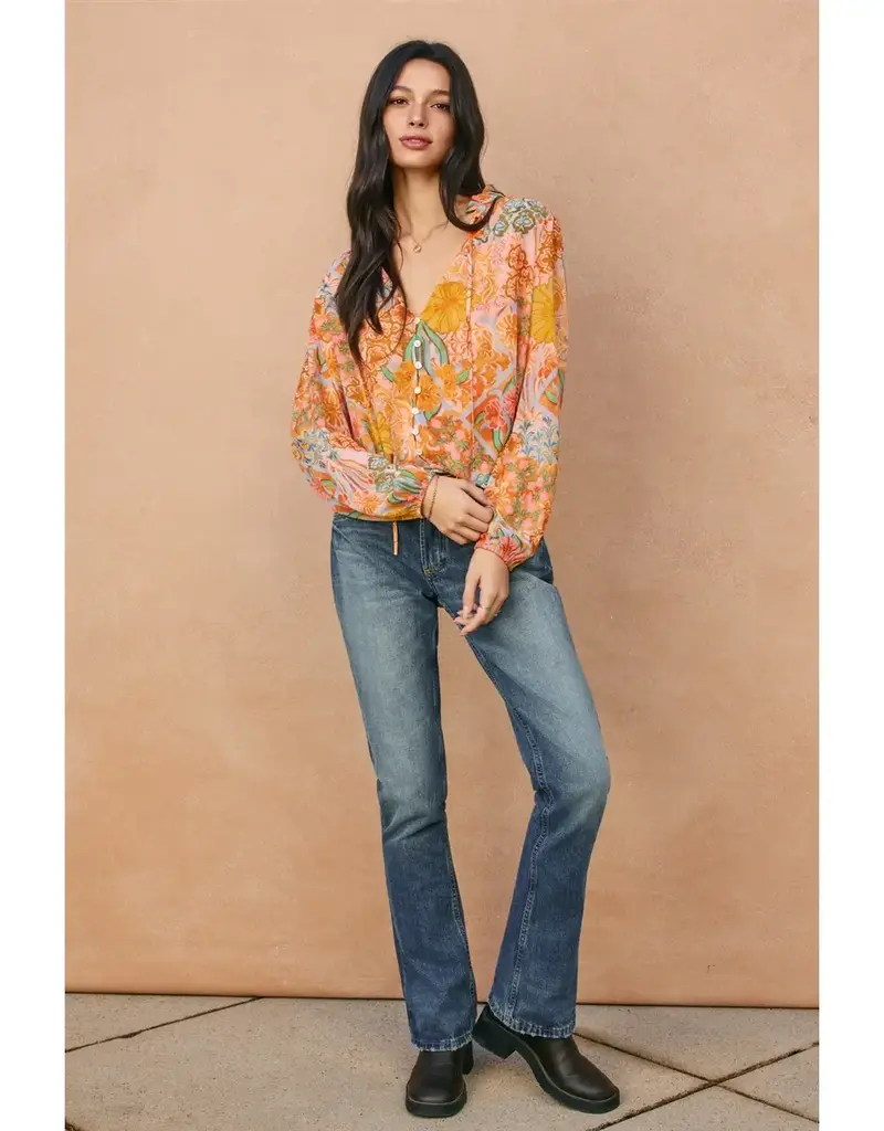 509 Broadway Paisley Balloon Shirring Blouse