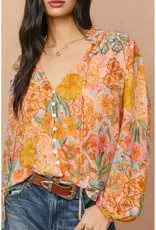 509 Broadway Paisley Balloon Shirring Blouse