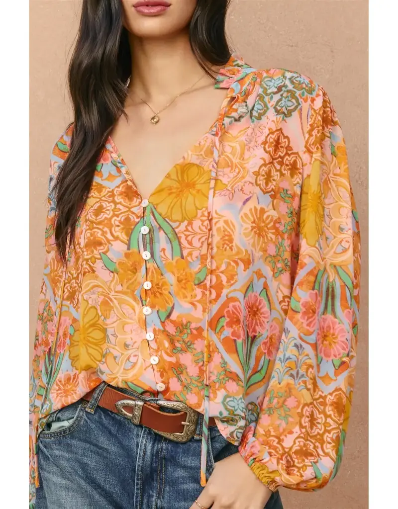 509 Broadway Paisley Balloon Shirring Blouse