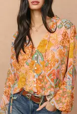 509 Broadway Paisley Balloon Shirring Blouse