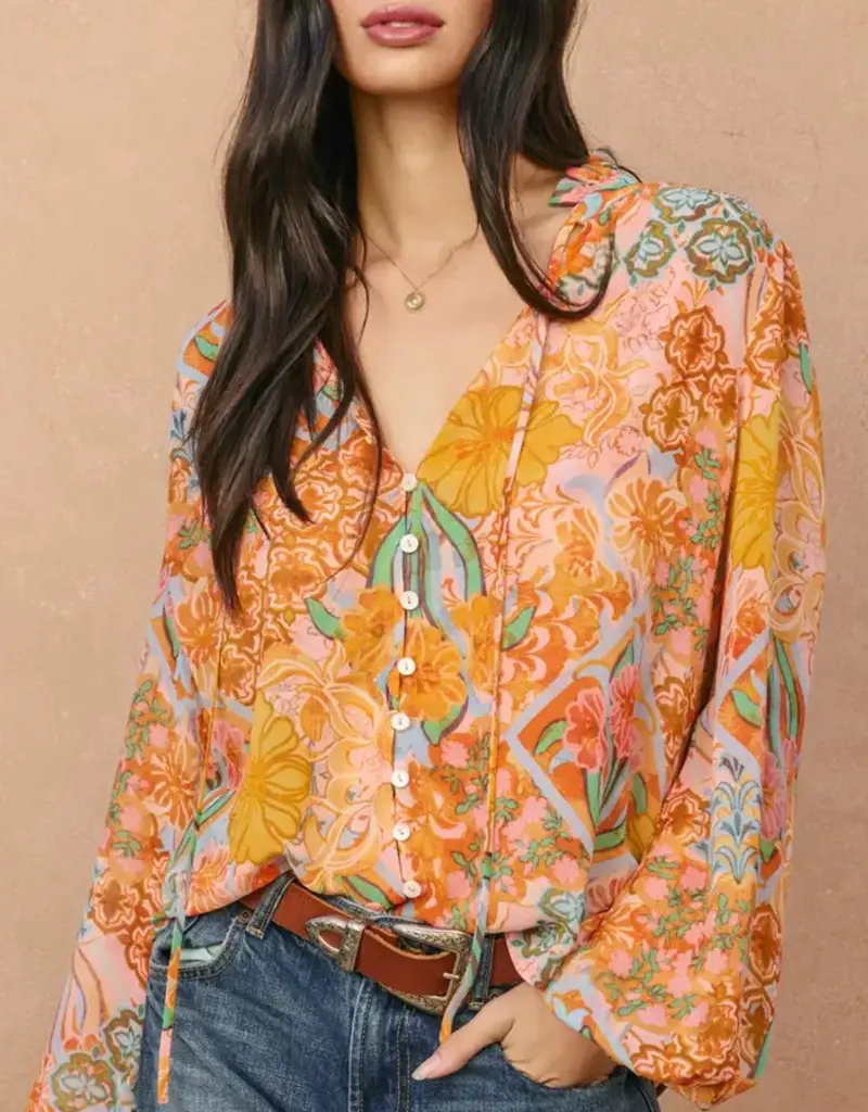 509 Broadway Paisley Balloon Shirring Blouse