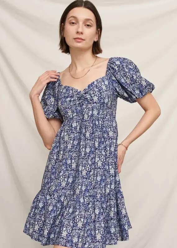 509 Broadway Floral Puff Sleve Mini Dress