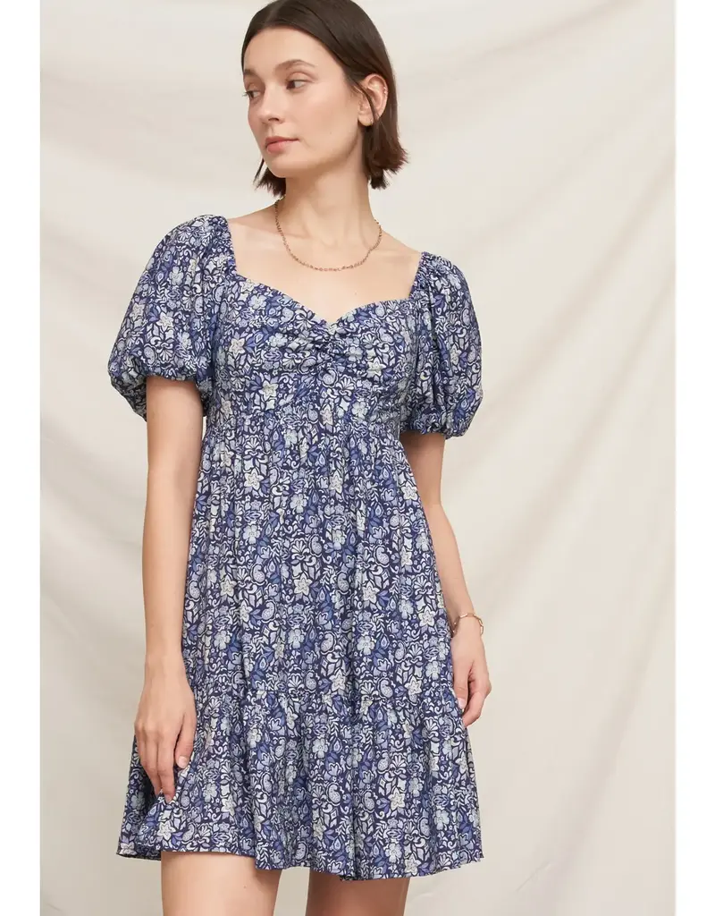 509 Broadway Floral Puff Sleve Mini Dress